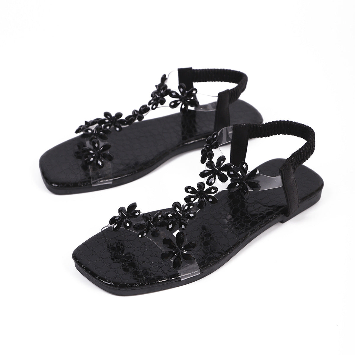 # Butterfly Rhinestone Square Toe Peep Toe Sandals