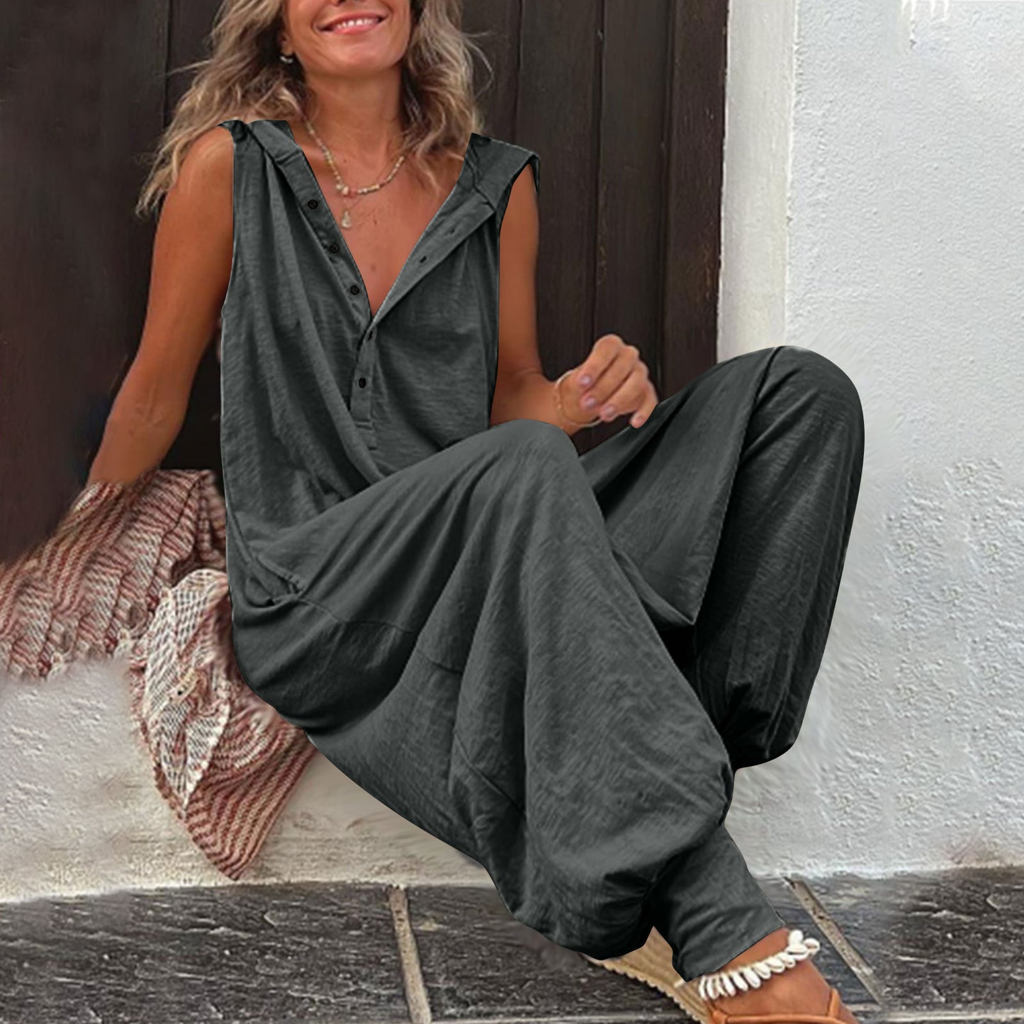 Hooded Sleeveless Pants Set