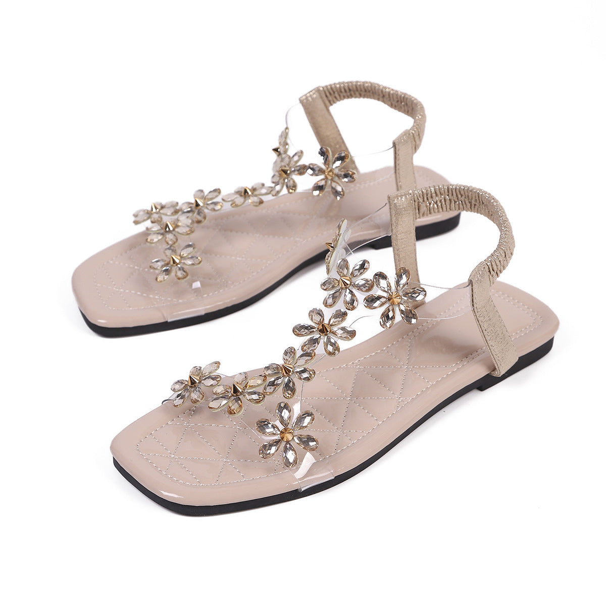 # Butterfly Rhinestone Square Toe Peep Toe Sandals