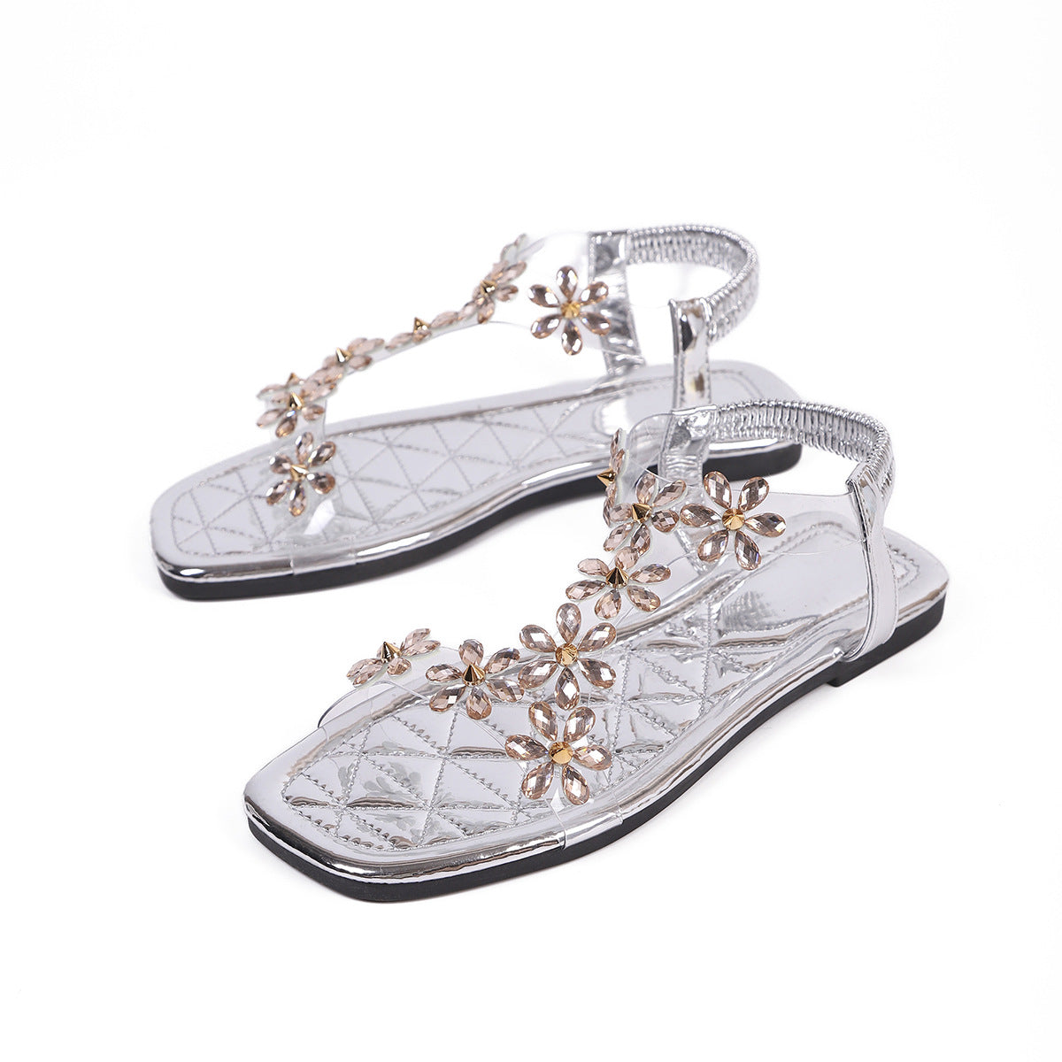 # Butterfly Rhinestone Square Toe Peep Toe Sandals