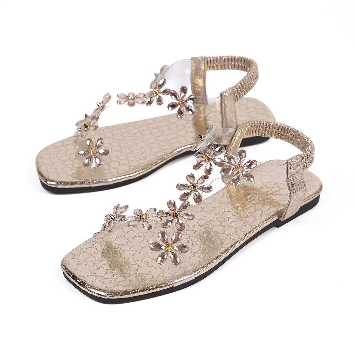 # Butterfly Rhinestone Square Toe Peep Toe Sandals