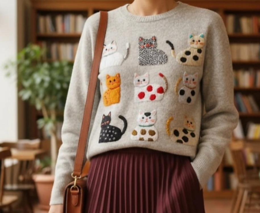 3D Digital Printed Crew Neck Knitwear for Women